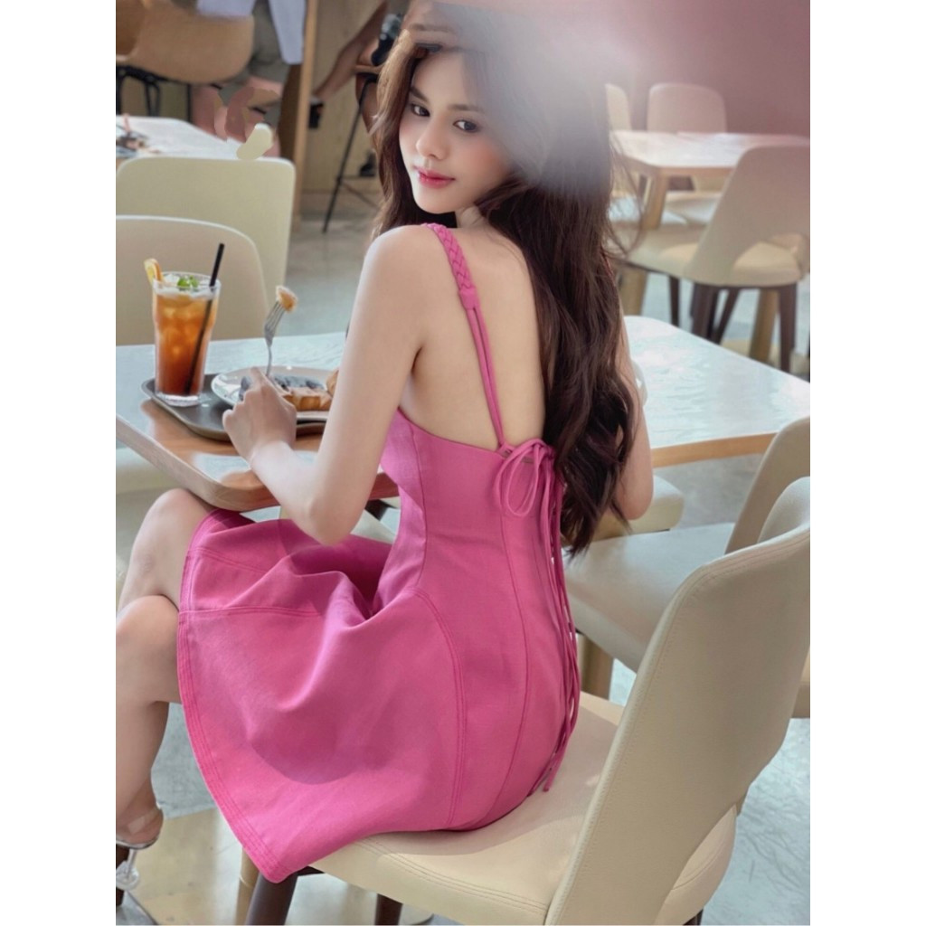 Đầm 2 Dây Thắt Nơ Form Xòe Có Sẵn Mút