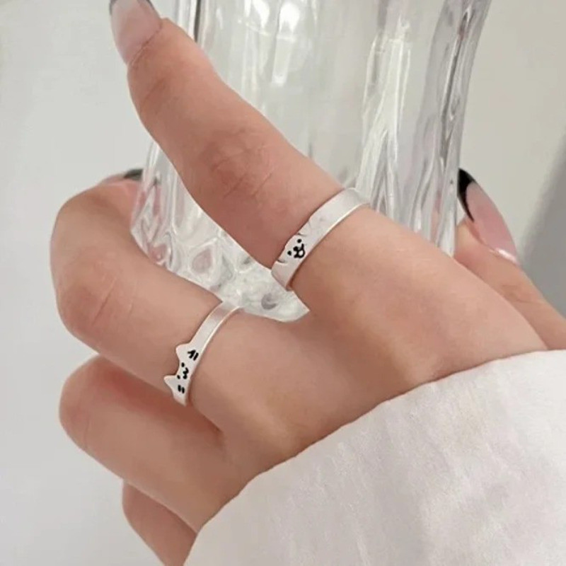 1 / 2 Chiếc Nhẫn Cặp Đôi Chó Mèo Hoạt Hình Ins Phong Cách - Nhẫn Mở, Mịn Mỏng - Thời Trang, Đơn Giản, Dễ Thương - Tặng Nhẫn Ngón Tay Cho Bạn Gái Trang Sức Cưới