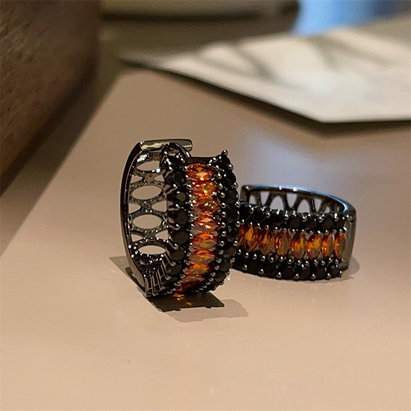 Bông tai Zircon sang trọng nhẹ Bông tai hình tròn màu đen Bông tai kim bạc 925 tinh tế Bán buôn