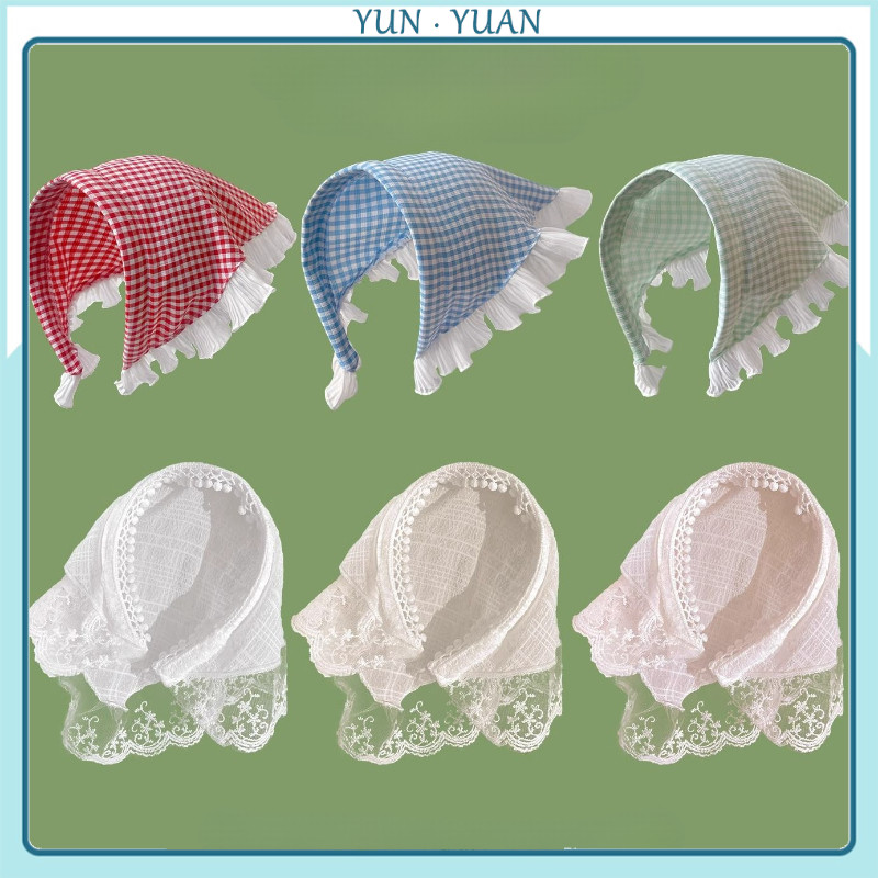 [Yunyuan] Băng đô dễ đeo, Khăn quàng cổ, Khăn tam giác tích hợp, Khăn vuông, Phụ kiện tóc phong cách mục vụ, Băng đô đi biển dành cho nữ, Ren, Đeo trực tiếp trên đầu