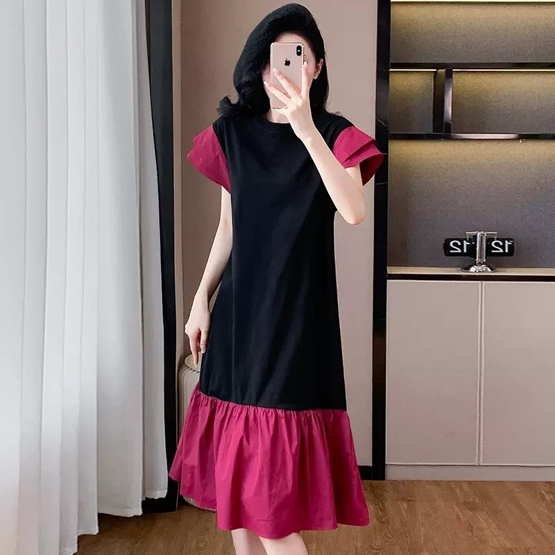 Váy cộng với kích thước 300kg mùa hè rộng rãi che bụng hiển thị gầy váy
