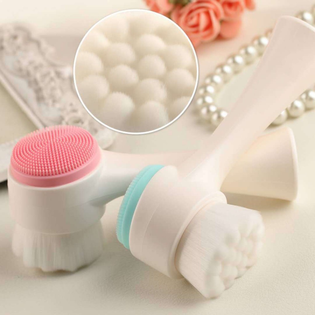 Bàn chải rửa mặt hai mặt Silica Gel, loại bỏ mụn đầu đen, làm sạch lỗ chân lông, tẩy tế bào chết