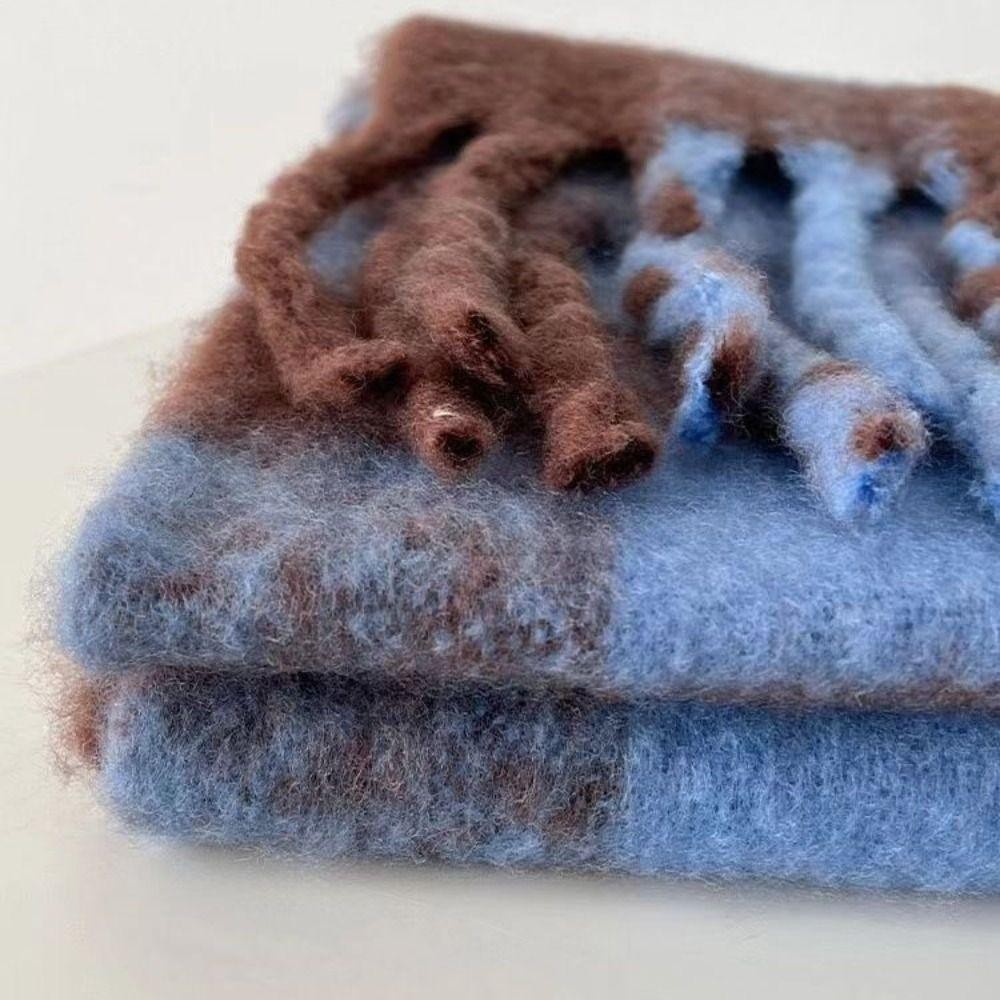 Khăn quàng cổ tua dài LAKA, Khăn choàng Cashmere mùa đông họa tiết sọc ấm áp, Khăn choàng dày mềm mại kẻ sọc Mohair Quấn nữ