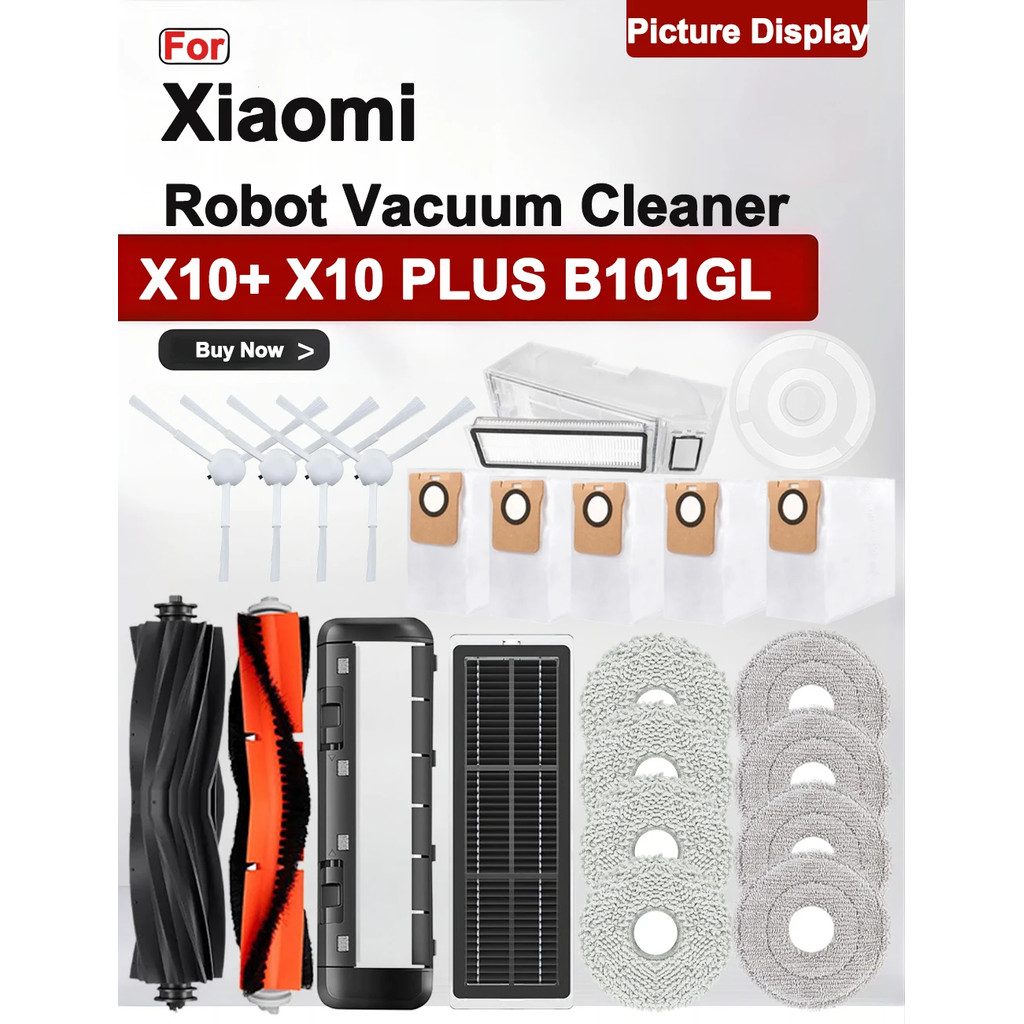 Phụ kiện thay thế Robot hút bụi Xiaomi X10 + X10 Plus B101GL: Bàn chải bên con lăn chính, bộ lọc, túi đựng bụi, lau nhà