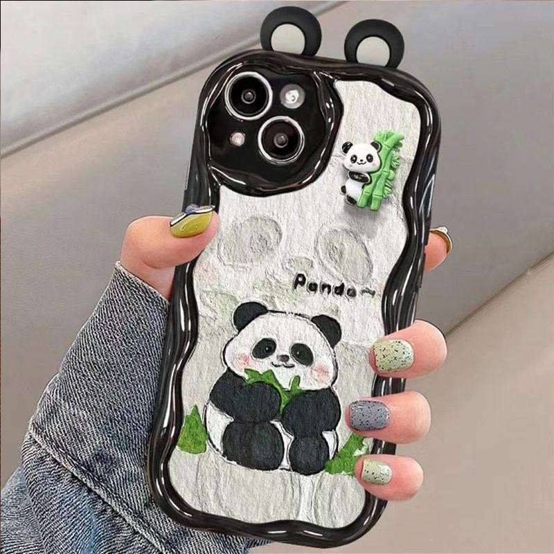 Vỏ búp bê gấu trúc tai 3D cho Samsung Galaxy S24 S23 S22 S21 Plus Ultra S23FE S21FE S20FE A12 Vỏ điện thoại hình kem hoạt hình trong suốt mềm mại