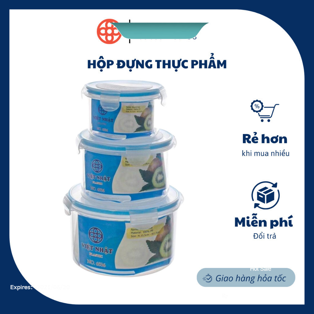 Hộp đựng thực phẩm dáng tròn nắp cài chắc chắn - Hộp đựng thức ăn để tủ lạnh combo 3 size GLCC