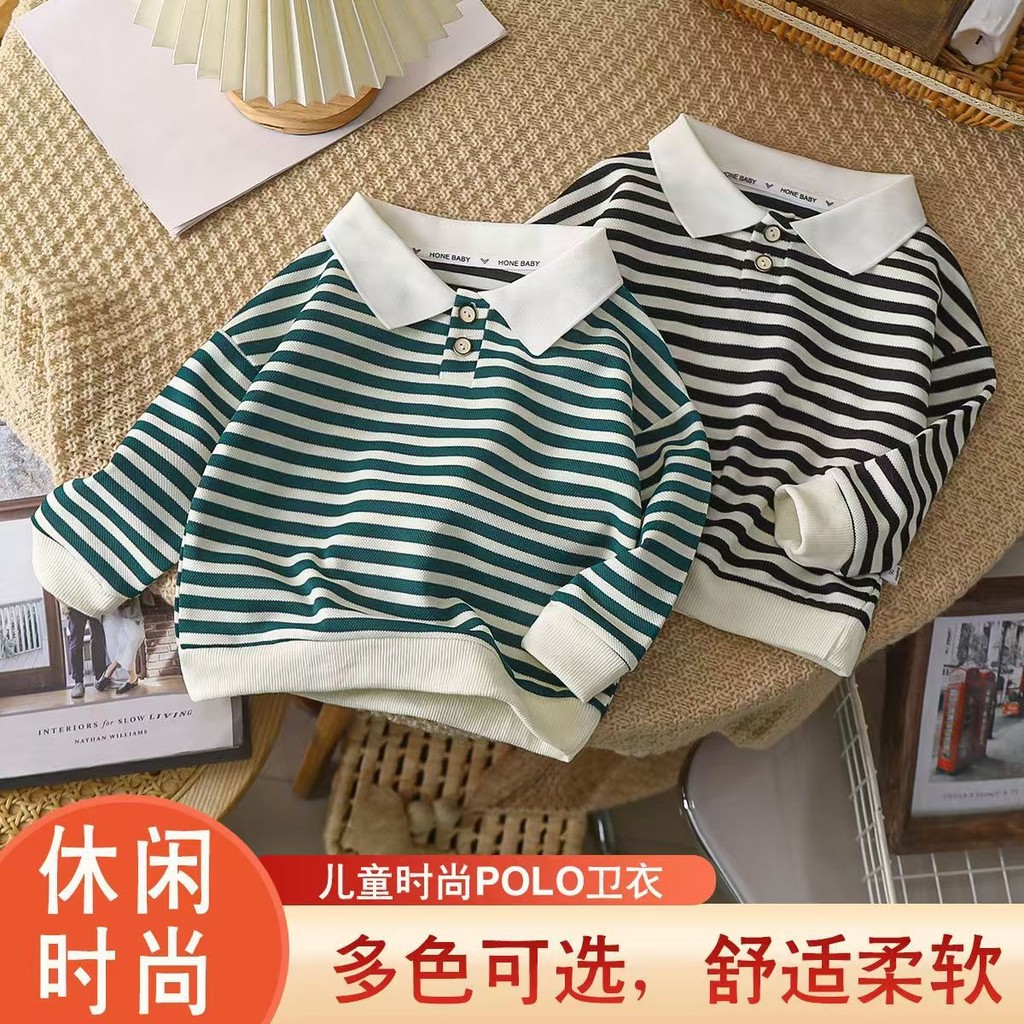 Phong Cách Mới Trẻ Em Dài Tay Áo Polo Mùa Thu Thời Trang Ve Áo Sọc Đáy Áo Sơ Mi Giữa Nhỏ Trẻ Em Nam Nữ Áo FFKI