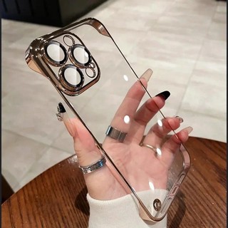 Ốp Điện Thoại Không Khung Mỏng Cho iPhone 16 15 14 7 8 Plus 13 12 11 Pro Max XS XR SE 3 Bảo Vệ Ống Kính Mạ Cạnh Trong Suốt ốp Lưng