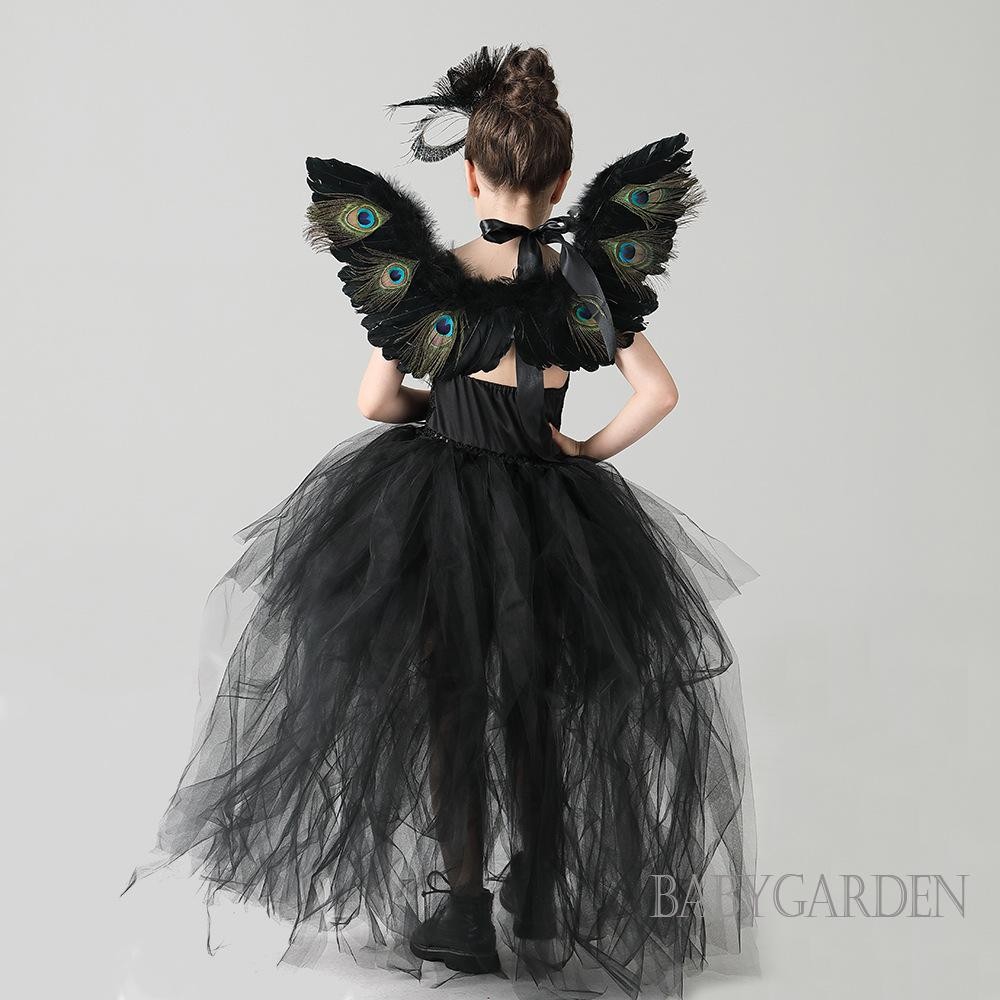 / / -2-12 Tuổi Trẻ Em Bé Gái Trang Phục Halloween Kim Sa Lấp Lánh Đầm Con Công Cánh Và Kẹp Tóc Cho Tiệc Cosplay Trang Phục Ngày Lễ