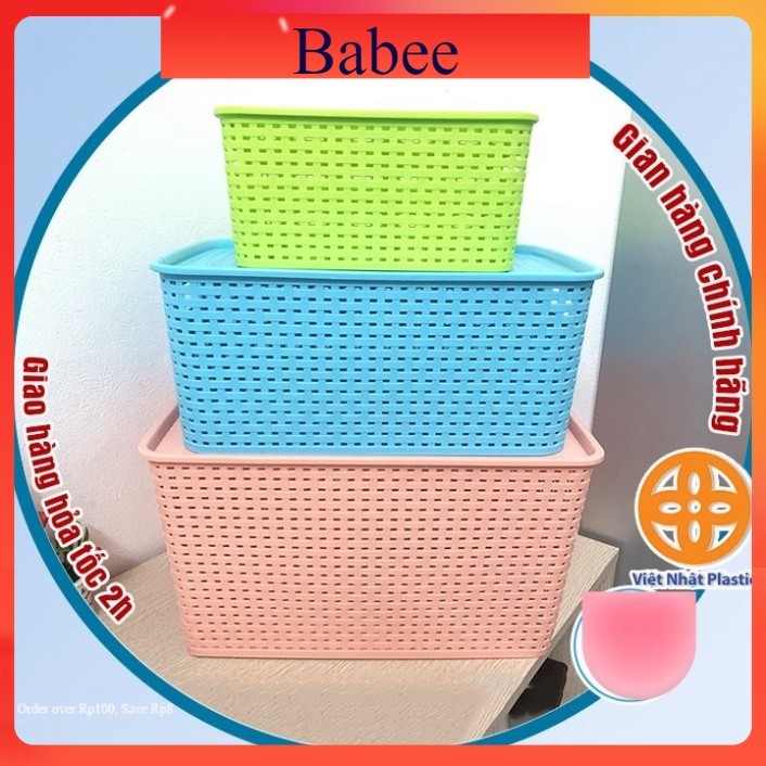 Giỏ nhựa có nắp Hàn Quốc 3 size Việt Nhật, giỏ đựng đồ đa năng tiết kiệm không gian (3386-3387-3388) - Buôn rẻ 01256 Bab