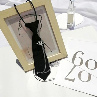 Capa Người Lớn Trẻ Em Preppy Sinh Viên Có Thể Điều Chỉnh Pre Tie Vintage Kim Loại Vương Miện Dây Xích Đen Cà Vạt Đồng Nhất Cổ Áo Sơ Mi Co