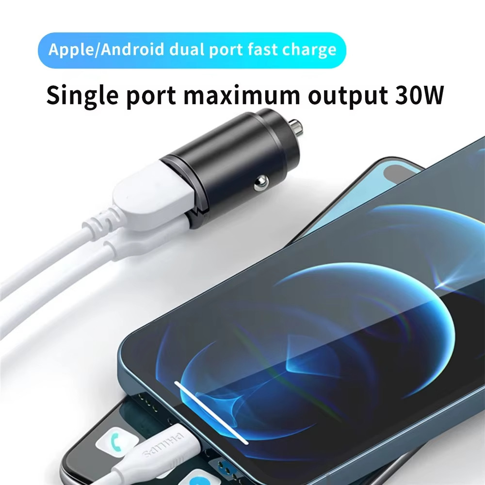 Bộ sạc xe hơi Mini Type-C Universal 200W Sạc nhanh QC3.0 QC4.0 Bộ sạc USB kép cho điện thoại di động