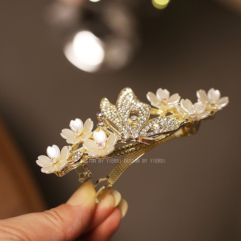 Mauropoli [Sẵn Sàng] Kẹp Tóc Cao Cấp Phong Cách Mới Kim Cương Giả Tính Khí Bướm Đầu Lớn Tóc Đuôi Ngựa Kẹp Phẳng Phụ Kiện Tóc