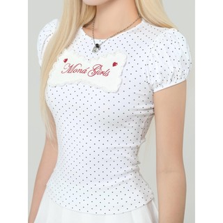 Áo thun babytee nữ MONÁ tay bồng cổ tròn hoạ tiết chấm bi thêu Moná Girls - HAMIE TOP