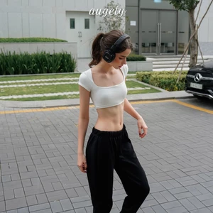Áo Thun Croptop Ôm Cổ Vuông Tay Ngắn Nữ Augety Studio, JUDY Top