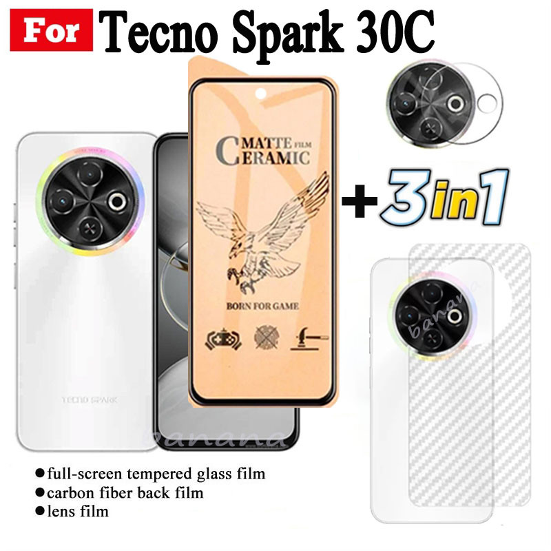 Kính cường lực gốm 3 TRONG 1 Tecno Spark 30C cho Spark Go1 Go 2024 Spark 20 Pro Ống kính máy ảnh Kính bảo vệ màn hình và phim mặt sau