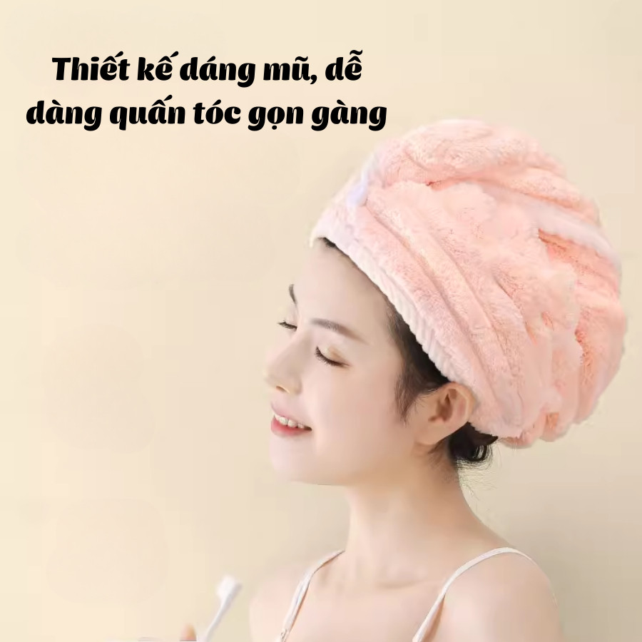 Mũ Ủ Tóc Siêu Thấm Hút Nhanh Khô, Khăn Lau Tóc Lọn Bông To Siêu Thấm | BigBuy360 - bigbuy360.vn