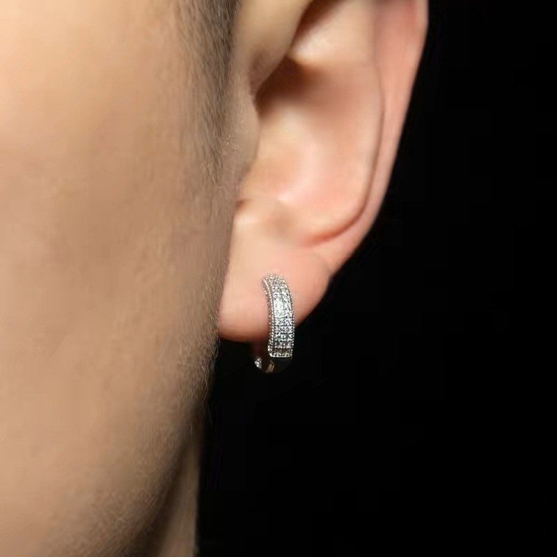 S925 Bạc Zircon Bông Tai Nam Hợp Thời Trang Đơn Giản Phù Hợp Với Ruffian Đẹp Trai Bông Tai Nam