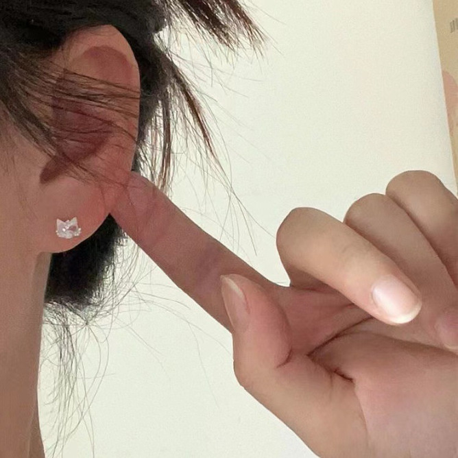 Bông tai mèo bạc S925 thời trang Zircon đơn giản Ngọt ngào nhỏ phù hợp