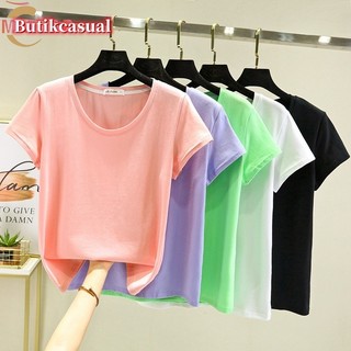 Áo thun nữ modal cotton tay ngắn áo thun mùa hè 2024 Áo sơ mi dáng rộng cổ tròn áo thun trơn Áo thường ngày
