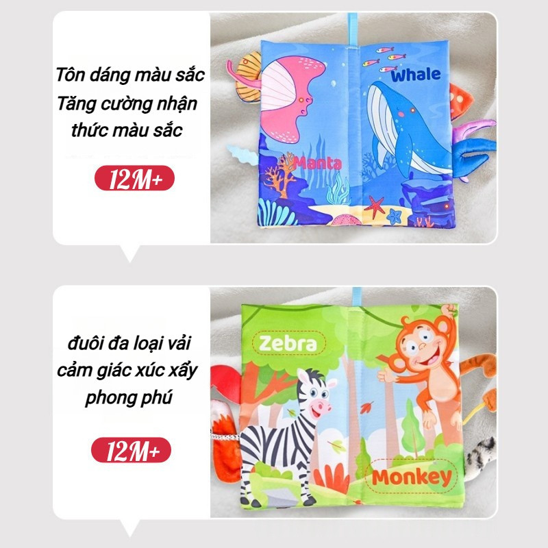 Sách vải 3D, tăng tương tác, sột soạt kích thích trí não an toàn cho bé, cho bé đồ chơi