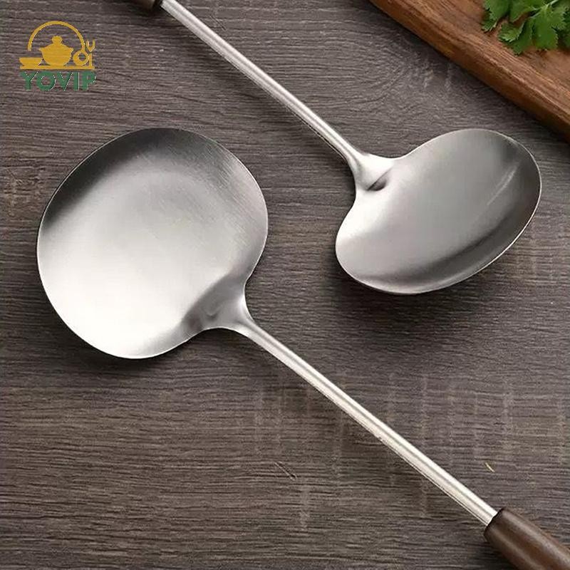 YOVIP Chảo Inox Thìa Nấu Ăn Cụ Thể Đầu Bếp Bằng Gỗ Tay Cầm Dài Nấm Xẻng Nhà Bếp Dụng Cụ Nấu Ăn VN