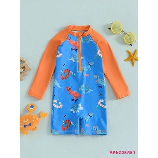 MG-Toddler Boy Rash Guard Đồ bơi in hình khủng Long dài tay Mock Cổ Zip Bộ đồ tắm