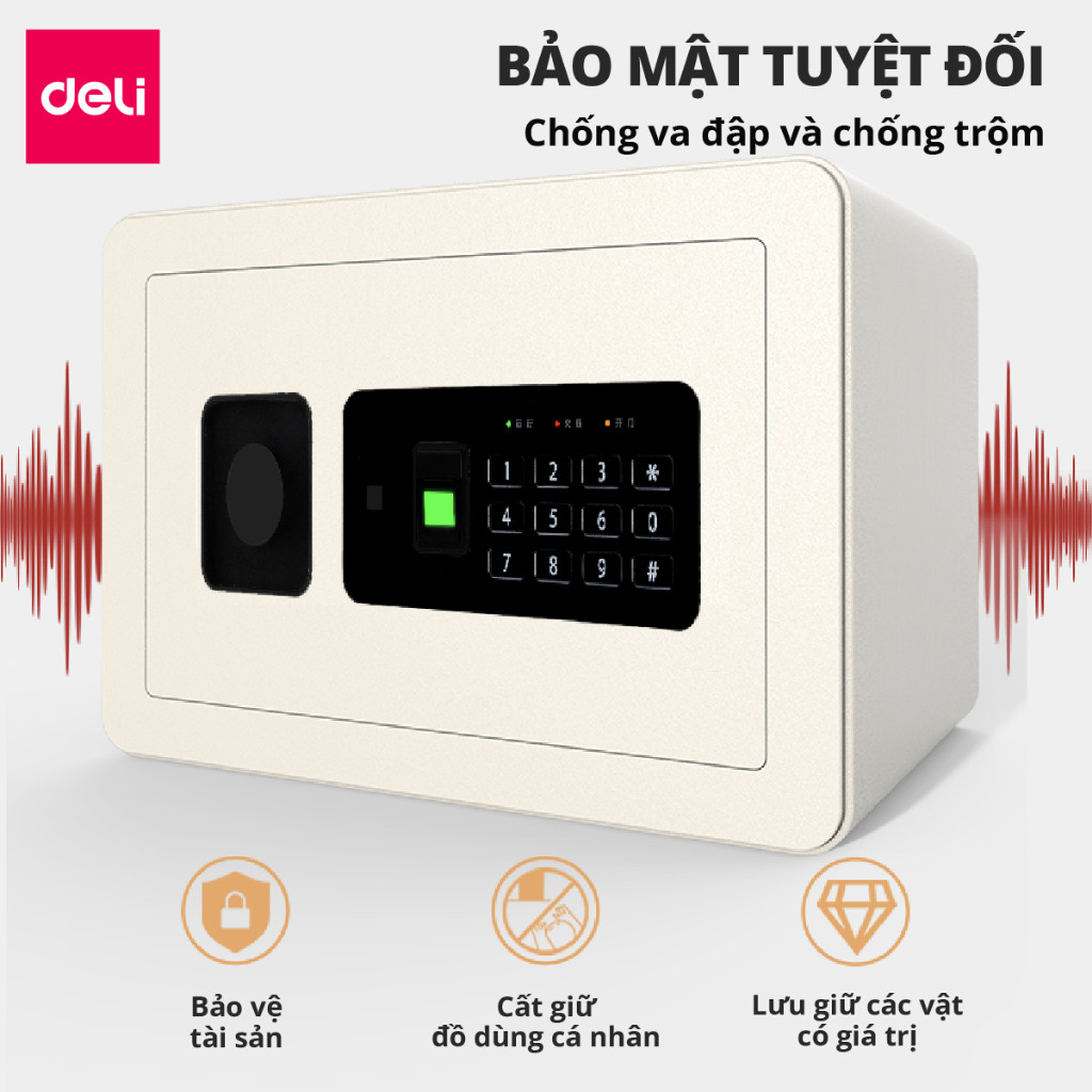 [Tặng Pin] Két Sắt Vân Tay DELI Thiết Kế Kim Loại Carbon Chống Cắt Chống Cháy An Toàn Bảo Vệ Tài Sản