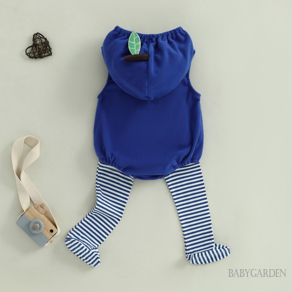 / / -Baby Girls Boys Trang phục hóa trang không tay có mũ trùm đầu Blueberry In áo liền quần có vớ sọc Quần áo Halloween