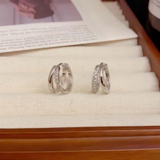 Đôi Lớp Rỗng Ra Zircon Bông Tai Thép Không Gỉ Thời Trang Cá Tính Nhẫn Không Phai Màu Nhẫn Cho Nữ Cô Gái Trang Sức Phụ Kiện