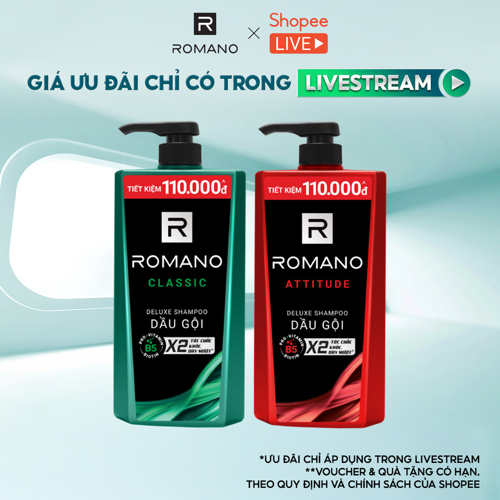 Dầu gội nam Romano hương Nước hoa nam Classic / Attitude 900g - Live