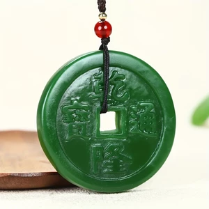 Mặt Dây Chuyền Jasper Cổ Tiền Màu Xanh Lá, Quà Tặng Sang Trọng Cho Bạn Bè