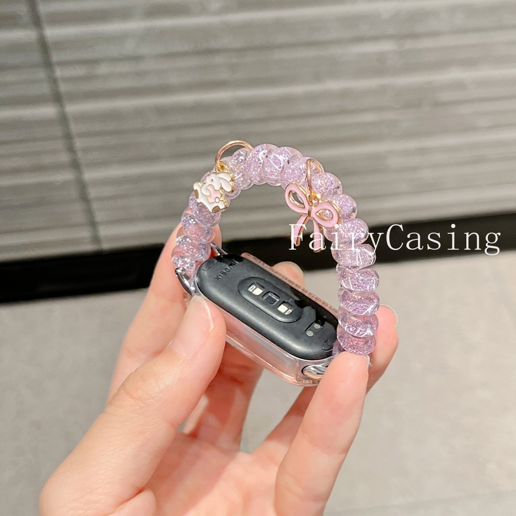 Dây đeo cuộn dây điện thoại lấp lánh cho Xiaomi Band 10 9 8 Pro 7 6 5 4 3 Co giãn co giãn cho Mi Band 8 9 Active Band