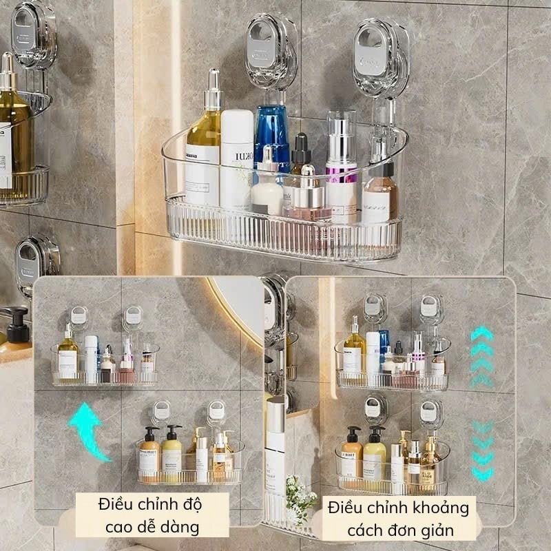 Kệ Để Đồ Nhà Tắm Trong Suốt GreenHome, Giỏ Đựng Đồ Hút Chân Không Chịu Lực Tốt Có Lỗ Thoát Nước  ( dài )