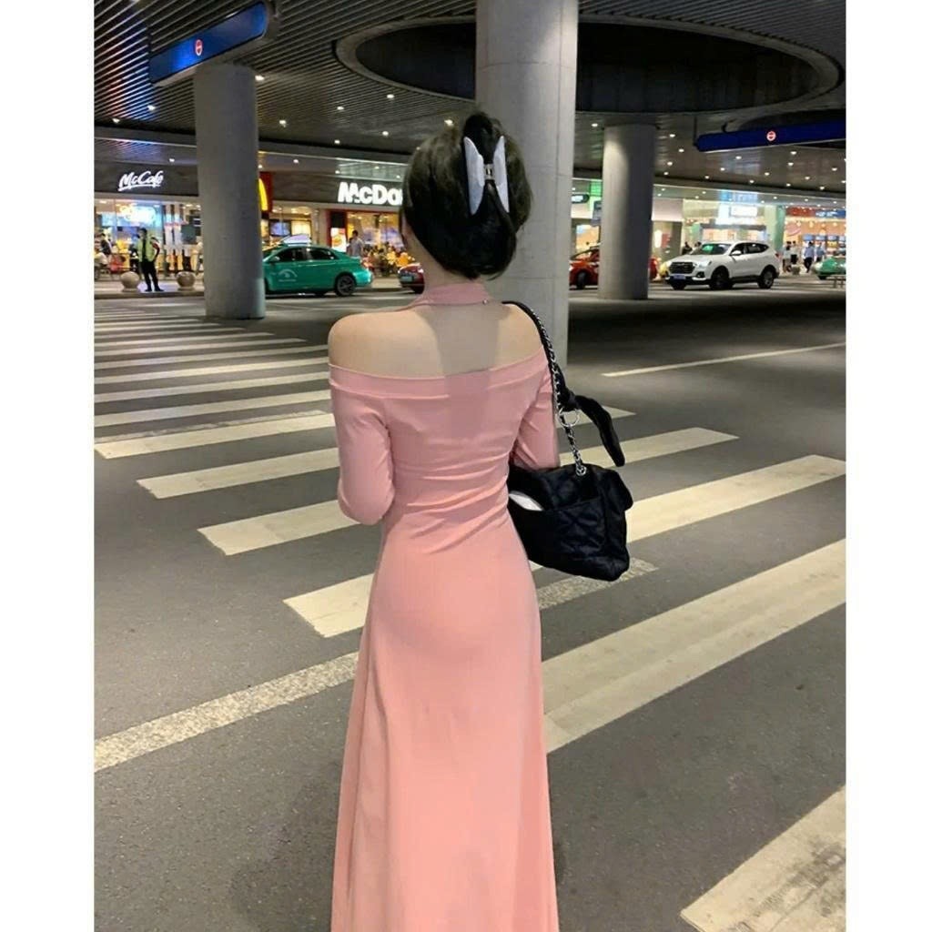 Váy đầm nữ dáng dài thiết kế trễ vai chiết eo dáng ôm body sexy gợi cảm hottrend thu đông BA SP225