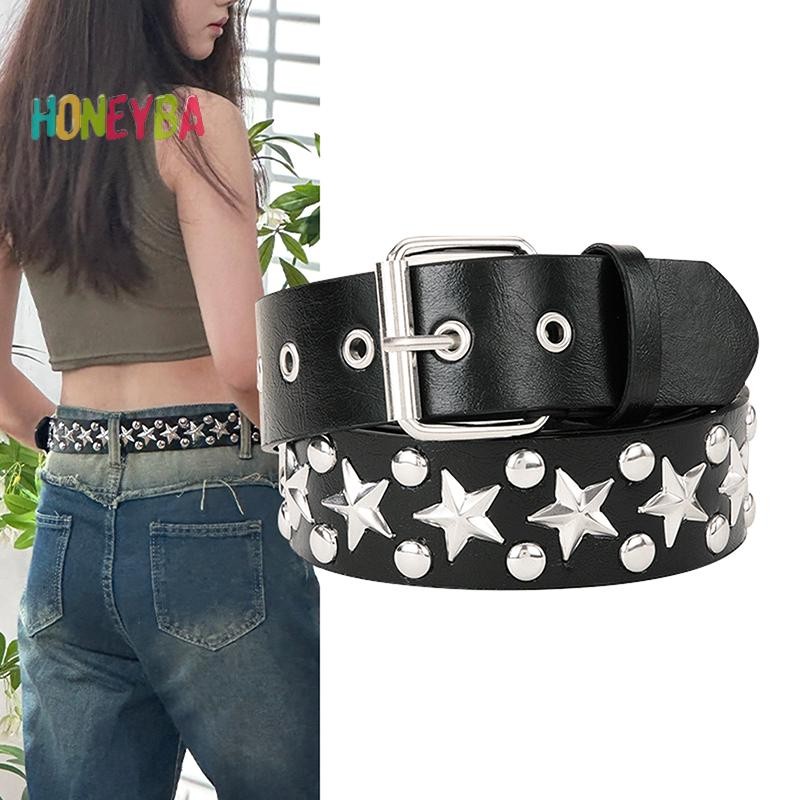 < Honeyba > Đinh Tán Rỗng Viên Đạn Trang Trí Dây Da Thời Trang Đính Đá Goth Có Thể Điều Chỉnh Nữ Punk Đai Đen