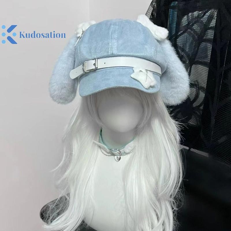 Kudosation Gothic Gothic Gothic Mũ Nồi Punk Xương Dài Tai Chó Con Mũ Dành Cho Nữ Bé Gái Cosplay Mũ Đa Năng Quà Tặng