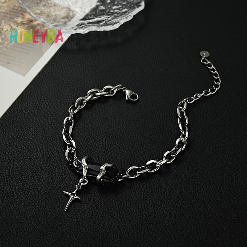 < Honeyba > Thời Trang Tinh Tế Zircon Ngôi Sao Quyến Rũ Dành Cho Nữ Phong Cách Punk Ngôi Sao Màu Bạc Dây Chuyền Vòng Tay Có Thể Điều Chỉnh Phụ Kiện Trang Sức
