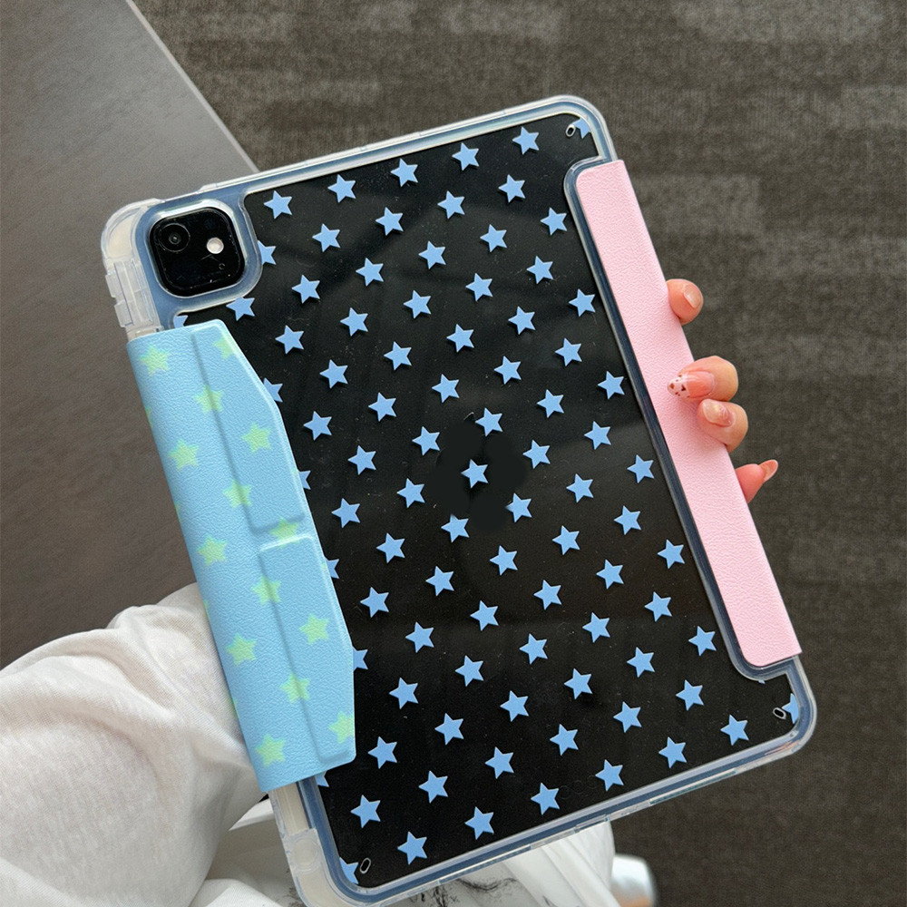 Vỏ bọc gấp ba chữ Y Ngôi sao ngọt ngào cho Mini6 Mini7 A17Pro IPad 5 6 7 8 9 10 11 A16 Air 2 3 4 5 6 7 Air 11 M2 M3 Pro10.5 Pro11 2018 2020 2021 2022 M4 Pro13 Khe cắm bút chì 2024
