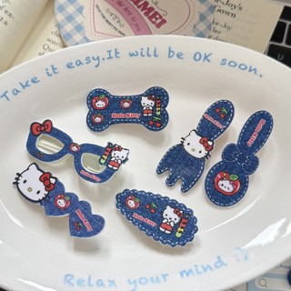 🌸 KẸP TÓC LINEN HELLO KITTY PHONG CÁCH JEAN KẸP TÓC HELLO KITTY HỌA TIẾT DỄ THƯƠNG CHO BẠN GÁI