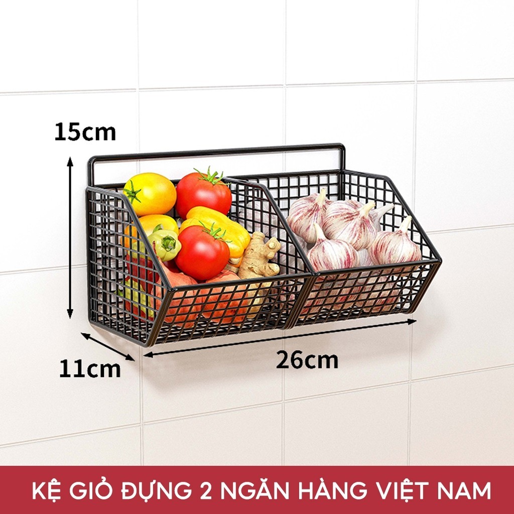Kệ Đựng Gia Vị Hành Tỏi Dán Tường Giá Đựng Đồ Nhà Bếp Có Ngăn Gắn Tường Chịu Tải 10Kg