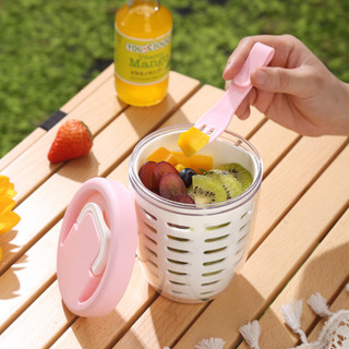 Cốc Trái Cây Có Thể Thoát Nước Có Nĩa Hộp Dã Ngoại Di Động Dung Tích Lớn Poke Cốc Nhựa Kín Hộp Salad Chống Rò Rỉ