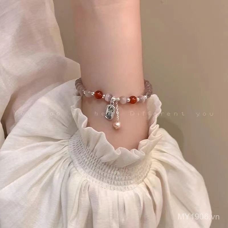 Vòng tay nữ đính cườm màu hồng nhẹ nhàng, phong cách sang trọng, thiết kế đơn giản