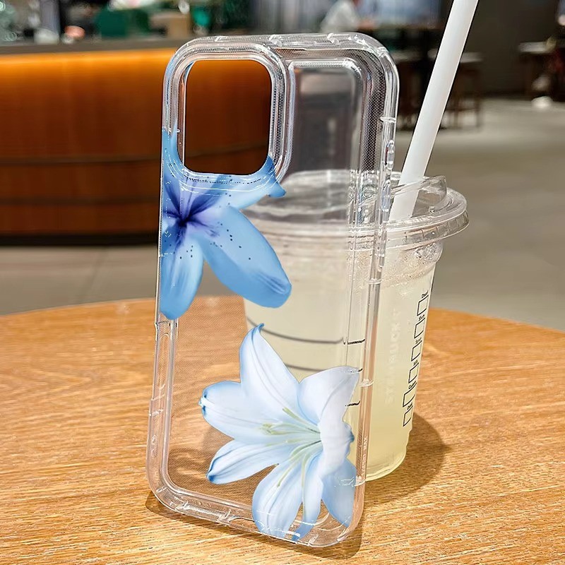 Ốp Lưng Cho iPhone 16 15 14 17 13 12 11 Pro Max 16e Cho iPhone XS Max X XR 8 7 Plus SE2020 2022 Hoa Mùa Hè Xanh Lily Trong Suốt Chống Sốc Bìa Mềm