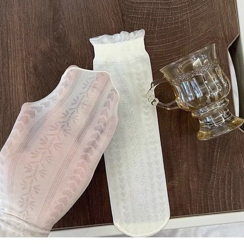 Combo 5 Đôi Tất lụa băng mỏng, mềm mại dễ thương, không gót chân ( Tất Hè Cổ Cao)