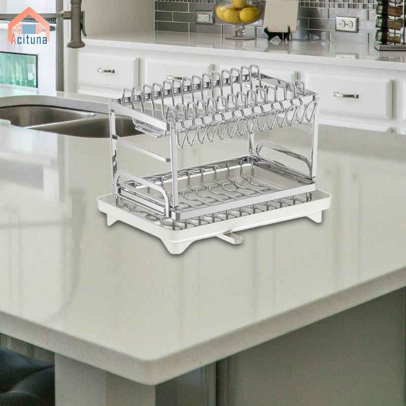 Giá phơi bát đĩa, Dụng cụ sắp xếp và lưu trữ nhà bếp, Giá đỡ cốc bằng thép không gỉ để lọc quầy bếp Giá bát đĩa 2 tầng