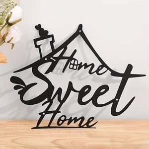 1 Biển hiệu treo tường kim loại "Home Sweet Home" - Trang trí cửa & tường nhà trang trại mộc mạc, Quà tặng tân gia cổ điển cho phòng khách, phòng ngủ & lối vào​