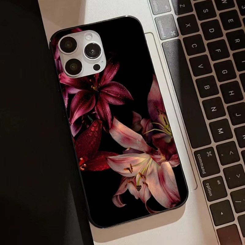Ốp Điện Thoại Hoa Lily Màu Đỏ Thanh Lịch Cho iPhone 16E 16 15 14 13 12 11 Pro Max XS XR X 7 8 Plus SE2 TPU Chống Sốc Mềm