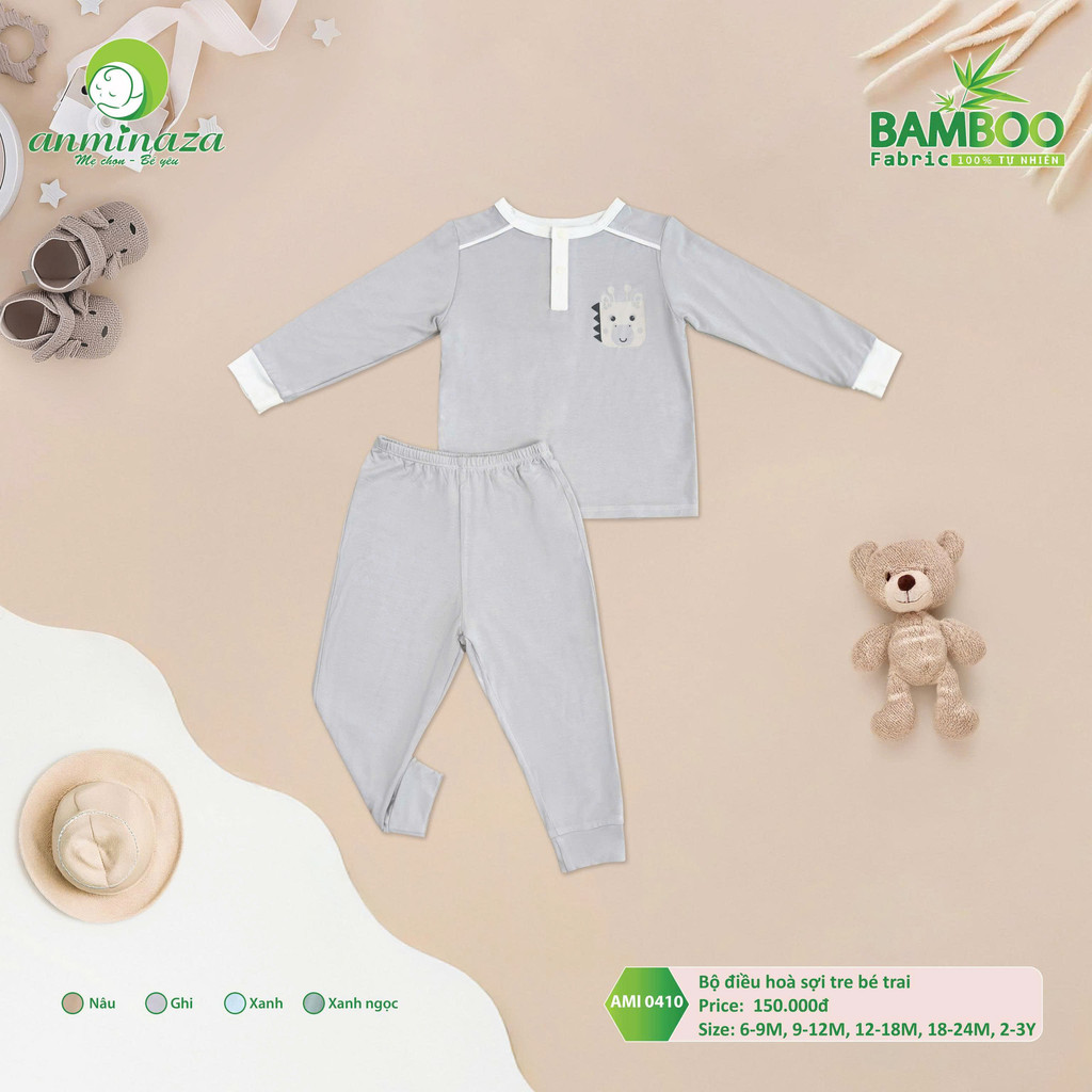 Bộ Dài Tay Bé Trai Anminaza Vải Sợi Tre Petit Thoáng Mát Mềm Mịn - Hàng Chính Hãng AMI0410