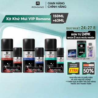 [TẶNG Xịt khử mùi 63ML] Xịt khử mùi cho nam cao cấp VIP Romano 150ml (Tặng mùi ngẫu nhiên)